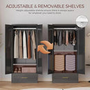 71" Metal Armoire Wardrobe Closet with 2 Doors and Drawer, Tall Wardrobe Cabinet with Hanging Rod and Adjustable Shelves, Black Clothing Storage Cabinets for Bedroom, Home Office by CozyNest Decor