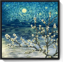 Framed Wall Art Bathroom Décor Modern Floral Tree Canvas Picture Plum Blossom Starry Night Flower Canvas Print Abstract Lake Blue Teal Yellow Painting for Modern Living Room Bedroom Office Décor Small by CozyNest Decor