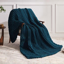 Chunky Knit Throw Blanket, 40''*50'' Knitted Throw Chenille Yarn for Bed Couch, Handmade Peacock Blue Crochet Big Thick Blanket, Machine Washable Cute Comfy Blanket for Home Decor by CozyNest Decor