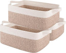 OIAHOMY 3 Pack Storage Baskets for Organizing, Woven Cotton Rope Basket for Shelves, Closet Organizer Bins with Handles, Rectangle Toy Organization, 13.78''×9.84''×5.5'', Brown & White by TinyTreasures Baby Boutique