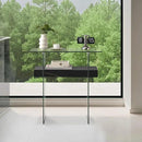 ivinta Glass Console Table with Storage, 31.5'' Modern Narrow Sofa Table for Small Space with Natural Wood Shelves for Living Room, Hallway, Foyer, Bedroom 5103 (Black) by CozyNest Decor
