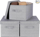 WUIKE 3 Pack Large Storage Bins with Lids, Fabric Closet Shelf Organizers, FoldableStorage Baskets with Cover for Bedroom, Herringbone Gray by CozyNest Decor