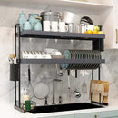 MAJALiS Over Sink Dish Drying Rack, Stainless Steel 2 Tier Large Dish Drainer Above Sink Adjustable 27.5" - 34.6", Expandable Kitchen Counter Organizer Storage Shelf with 6 Hooks by CozyNest Decor
