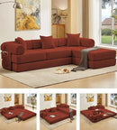 107" Oversized Convertible Sleeper Sofa Bed, Corduroy L Shape Sectional Couch, Folding Sofa Bed with Side Pocket, Modern Cloud Floor Mattress Couch, Modular Sofa for Living Room, Red by CozyNest Decor
