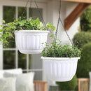 YIKUSH Planters for Outdoor Plants 2 Pack White Plant Pots with Drainage Hole and Absorbing Tray Hanging Planters for Indoor Plants (12 inch, 3 Hooks) by GreenHaven Gardens