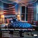 66Ft 200 LED Fairy Lights Plug in, July 4th Patriotic Waterproof String Lights with Timer for Indoor and Outdoor 8 Modes, Red White Blue American Flag Twinkle Lights for Independence Day, National Day by GreenHaven Gardens
