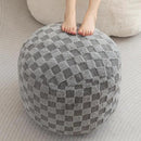 HIGOGOGO Round Stuffed Pouf Ottoman, Plaid Poufs with Foam Chunk Filling, Fluffy and Furry Pouf Foot Stool Storage Ottoman, 20 X 15 Floor Poufs Foot Rest for Living Room, Grey by CozyNest Decor