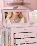 AKOZLIN 360° Rotating Jewelry Box 6-Tier Organizer Functional Jewelry Storage Case for Women Girls Ring Necklace Earring Bracelet Holder with Mirror Pink by TinyTreasures Baby Boutique
