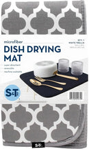 S&T INC. Dish Drying Mat, 16” x 18”, Absorbent Microfiber Kitchen Counter Mat, Dish Drying Pad for Dishes, Utensils, Pots and Pans, Large, White Trellis by CozyNest Decor