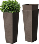 Devoko Resin Tall Planters for Outdoor Plants Set of 2, Large Taper Outdoor Planter Pots with 4 Drainage Holes, Flower Pots Modern Decor for Porch, Patio, Backyard, Home Garden (Brown, 32") by CozyNest Decor
