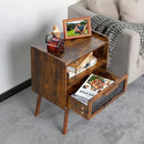 Lerliuo Rattan Nightstands Set of 2, Boho Side Table with Drawer Open Shelf, Cane Accent Bedside End Table with Solid Wood Legs for Bedroom, Dorm and Small Spaces (Brown) by CozyNest Decor