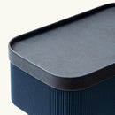 La Jolie Maison Fluted Cardboard Storage Baskets with Vegan Leather Lids, Sturdy Stackable Paper Boxes Decorative Tray, Basket Organizer Bins for Bathroom Bedroom Organizing, Navy Blue, Set of 3 by CozyNest Decor