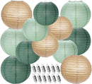 Paper Lanterns Decorative, Sage Green Forest Tan Hanging Round Chinese Lanterns with Lights for Rustic Party Sage Green Birthday Party 12 LED Light Pack of 12 by CozyNest Decor