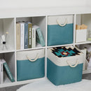 Bidtakay Fabric Baskets for Closets Shelves Lined Set of 3 Large Square Collapsible Storage Bins for Organizing 13 X 13 Cube Storage Bins for Pantry Organization Storage(Teal Blue) by TinyTreasures Baby Boutique