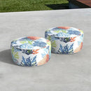 LVTXIII Outdoor Inflatable Ottoman, Patio Fade-Resistant Footrest Stool with Handle, Portable Round Ottoman Pouf for Patio Garden, Camping or Home Use, 21"x21"x9", Coral Multi by CozyNest Decor