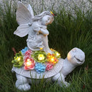Garden Statues Outdoor Decorations Solar Turtle Angels Decor with Succulents LED Lights Garden Ornaments Figurines for Patio Yard Lawn Gifts for Women Grandma by CozyNest Decor