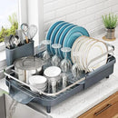 Dish Drying Rack, Expandable Dish Rack for Kitchen Counter, Stainless Steel Dish Drainer with Drainboard Set and Utensil Holder (Gray) by CozyNest Decor