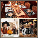 Umigy 6 Pcs Halloween Placemats 12"x18" Gothic Bat Placemats Kitchen Decoration Washable Witch Place Mats Rectangle Skull Table Mats for Halloween Dining Table Accessories(Black White Character Style) by CozyNest Decor