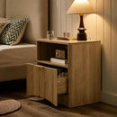 Fluted Nightstand, Natural Oak Bedside Table with Drawer and Storage, Wood End Table Mid Century Modern, Large Night Stand for Bedroom by CozyNest Decor