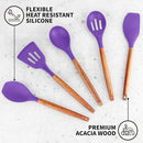 Zulay Kitchen Non-Stick Cooking Utensils Set with Authentic Acacia Wood Handles – 5-Piece Durable & Stylish Silicone Kitchen Utensils Set – Heat Resistant to 464°F – Purple by CozyNest Decor