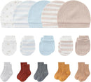 Newborn Baby Boy Girl Caps Mittens Socks Set Cotton Baby Essentials Accessories (Hats+Gloves+Socks) by TinyTreasures Baby Boutique