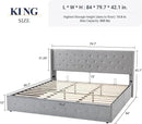 Allewie King Size Lift Up Storage Bed, Button Tufted Headboard with Wingback, Hydraulic Support, No Box Spring Needed, Light Grey by CozyNest Decor