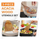 Acacia Wood Spatula Set of 3 - Natural Wooden Cooking Utensils for Nonstick Pans, Scratch-Proof & Heat Resistant, Sturdy & Lightweight Kitchen Tools with Hanging Holes by CozyNest Decor