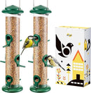 iBorn Metal Bird Feeders 6 Ports Hanging Wild Bird Seed Feeder for Mix Seed Blends, Niger Seed Feeder, Sunflower Heart, Birdbath, Heavy Duty All Metal Green Finishing 14 Inch 6Port, Pack of 2 by CozyNest Decor