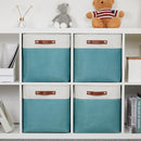 DULLEMELO Storage Bins for Organizing,Closet Storage Baskets for Gift Empty,Large Linen Canvas Storage Bins with Handles for Home Office Toys Shelves(White&Teal, 13 inch Cube) by TinyTreasures Baby Boutique