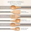STYLED SETTINGS Wood Cooking Utensils Set with Stainless Steel Handles – 6-PC Durable Wooden Spoons for Cooking, Serving, & Mixing – Kitchen Utensils Set for Nonstick Cookware, Great for Gifting by CozyNest Decor