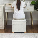 Adeco 17 Inch High Faux Fur White Cube Ottoman Storage, 3D Embossed Velvet Chair Foot Stools, Upholstered Vanity Stool with Hinged Lid, Solid Round Wood Legs by CozyNest Decor