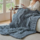 Esterra Chunky Knit Blanket Throw 50"x60", 100% Hand Knitted Chenille Throw Blanket, Cozy Soft Thick Cable Knit Throw Large Rope Knot Crochet Throw Blanket for Sofa Couch Bed, Blue Mirage by CozyNest Decor