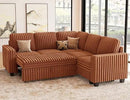 Belffin Plush Corduroy Modular Sectional Sofa with Pull Out Bed Convertible Small Sectional Corner Couch for Living Room Brick Red Couch by CozyNest Decor