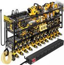 49.5" W Large Power Tool Organizer Wall Mount with Charging Station, 4-Tier Heavy Duty12 Cordless Drills Holder Load 600 lb, Tool Battery Storage Rack Built in 8 Outlet Power Strip for Garage by GreenHaven Gardens