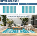 Outdoor Patio Rug 9x12 Stain-Resistant Reversible Camping Mat, Modern Striped Outdoor Plastic Straw Rug, Waterproof Outside Carpet, Easy to Clean for RV, Porch, Deck, Balcony, Light Blue by CozyNest Decor