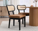 EALSON Mid Century Modern Rattan Dining Chairs Set of 2 Farmhouse Black Wood Kitchen Chairs with Cane Back Leather Upholstered Accent Armless Chairs for Dining/Living Room Restaurant, Brown by CozyNest Decor