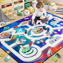 Kids Rug, Space Themed Baby Play Mat, 4x6 Ft Playroom Rug, Colorful Cartoon Outer Space, Planet, Rocket, Spaceship Road Carpet for Playroom, Educational Learning Carpet for Kids Mat by CozyNest Decor