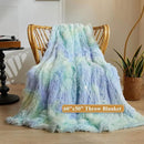 XeGe Plush Faux Fur Rainbow Throw Blanket, Tie Dye 50x60 Shaggy Furry Blanket Throw, Fluffy Microfiber Velvet Couch Blanket, Soft Colorful Fuzzy Lap Blanket for Girls Teens Women Kid Rainbow Blue by CozyNest Decor