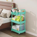 UDEAR 3-Tier Rolling Utility Cart,Multifunctional Storage Shelves with Handle and Lockable Wheels for Room,Office,Kitchen,Bathroom,with 3 Hanging Cups,Green by CozyNest Decor