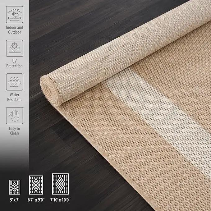CAMILSON Outdoor Rug 8x10, Modern Outside Rugs for Patios Porches Waterproof Durable Washable Non-Shedding, Easy-to-Clean Indoor Outdoor Area Carpet (8 x 10, Bordered - Beige/White), photo 6 of 9