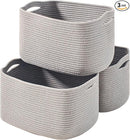Storage Baskets for Organizing Shelves, Woven Cotton Rope Bins for Baby Nursery Organization, Book Toy Towel Organizer, 15"x11"x9.5", 3 Packs, Grey by TinyTreasures Baby Boutique