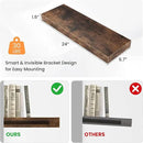Floating Shelves for Wall, 24"W x 6.7"D x 1.5"H, Wooden Wall Mounted Display Shelf with Invisible Brackets for Living Room, Bedroom, Bathroom, Kitchen Decor and Storage, Set of 2, Rustic Brown by CozyNest Decor