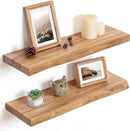 Floating Shelves for Wall Decor, Rustic Solid Elm Wood Live Edge Floating Shelves Wall Mounted, Wall Shelves with Invisible Bracket for Living Room Bathroom Bedroom Kitchen, 24 Inch Set of 2, Natural by CozyNest Decor