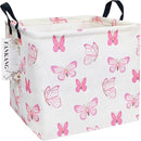 FANKANG Square Nursery Hamper Storage Bins Canvas Laundry Basket Foldable with Waterproof PE Coating Storage Baskets Gift Baskets for Children, Office, Bedroom, Clothes（Square-pink butterfly ） by TinyTreasures Baby Boutique