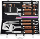 ROMANTICIST 25pcs Extra Thick BBQ Grill Accessories, Fathers Day Grilling Gifts Set for Men Dad, Heavy Duty Grill Tools Utensils Kit with Spatula, Tongs in Aluminum Case for Birthday Brown by GreenHaven Gardens