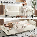 89” Futon Sofa Bed, Linen Comfy Futon Couch Bed with 2 Square Pillows, Convertible Sleeper Sofa with Adjustable Backrest& Armrests, Modern Loveseat Sleeper for Living Room, Bedroom, White by CozyNest Decor