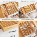 Premium Silverware, Flatware and Utensil Organizer for Kitchen Drawers, Food-Safe Contract Grade, Expandable from 16 to 28 In, Natural Bamboo by CozyNest Decor