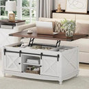 48" Farmhouse Lift Top Coffee Table with Storage Sliding Barn Door & Large Hidden Compartment, Coffee Table with Lifting Top with Wooden Lift Tabletop, Coffee Tables for Living Room, White by CozyNest Decor