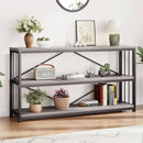 LVB Farmhouse Industrial Console Table, Wood Metal Foyer Entryway Sofa Tables with Storage, 3 Tier Long Rustic Entry Table TV Stand with Shelves for Home Living Room Hallway, Light Grey Oak, 55 Inch by CozyNest Decor