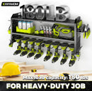 KAFAHOM Power Tool Organizer，Large 8 Drill Holder Wall Mount with 2 Side Pegboards,Metal Tool Shelf with 12 Hooks，Storage Rack for Garage Organization，Utility Cordless Drill Holder - Black by GreenHaven Gardens